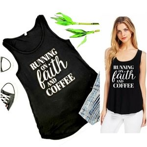 NEW Running on Faith and Coffee Graphic Tank Top in Black